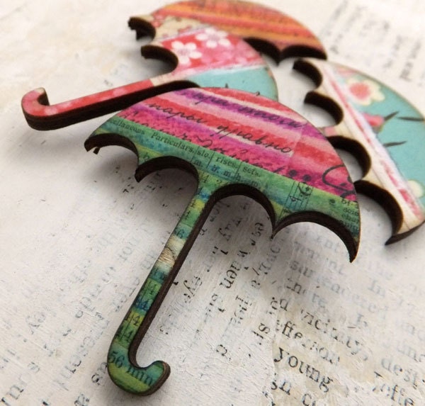 4 Colorful WOOD UMBRELLAS - Stripes and Florals