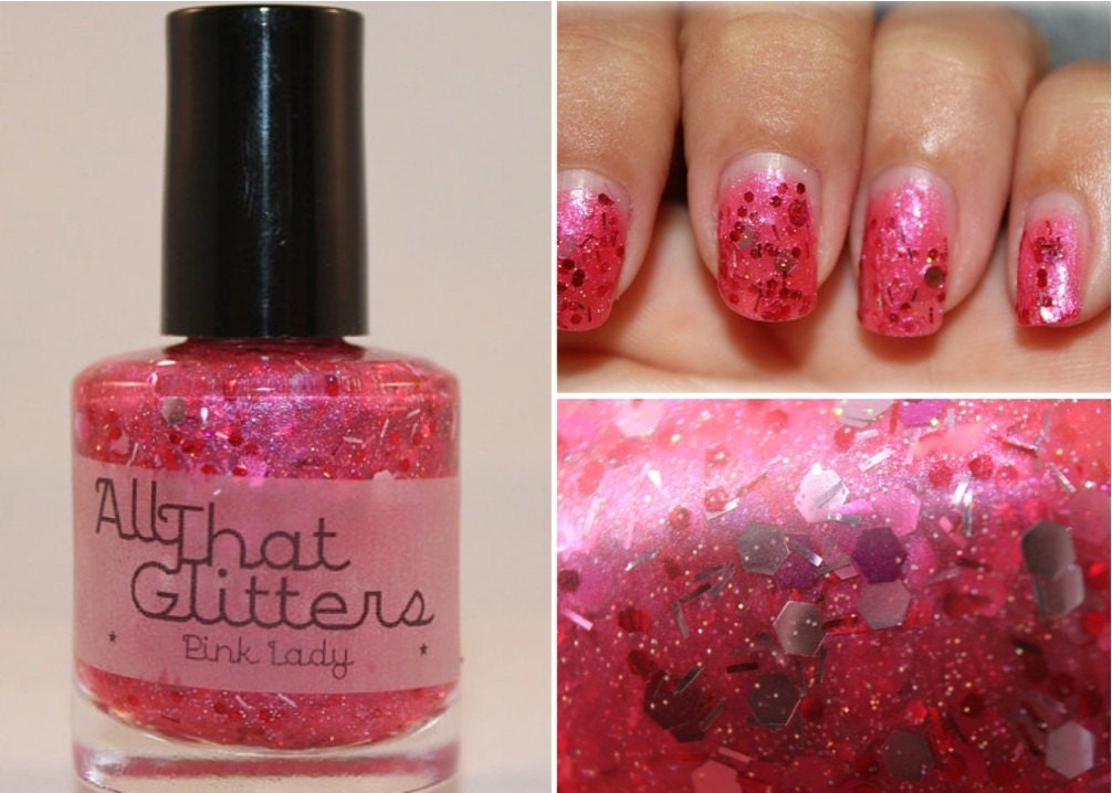Pink Lady - mega pink holo and red glitter nail polish (RETIRING)