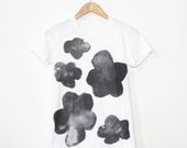 Organic Men's and Women's Hand Screen Printed Black Watercolor Flowers Tee