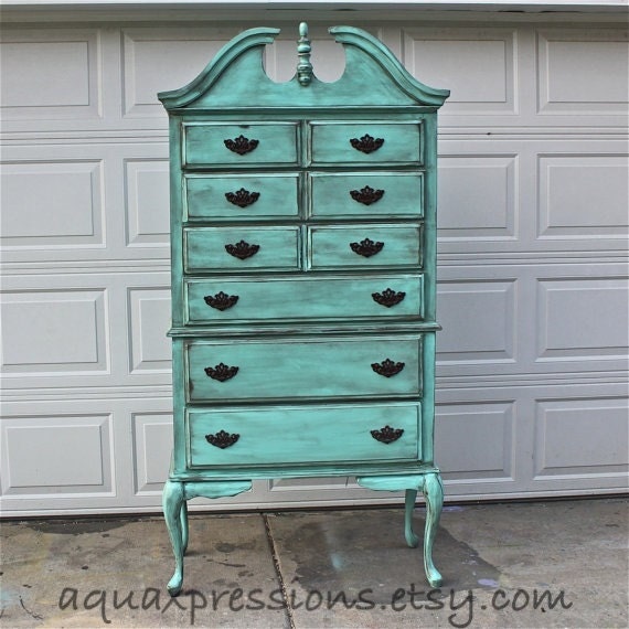 Aquamarine Vintage Highboy /Chest of Drawer /Shabby Chic - MADE TO ORDER Paint Option