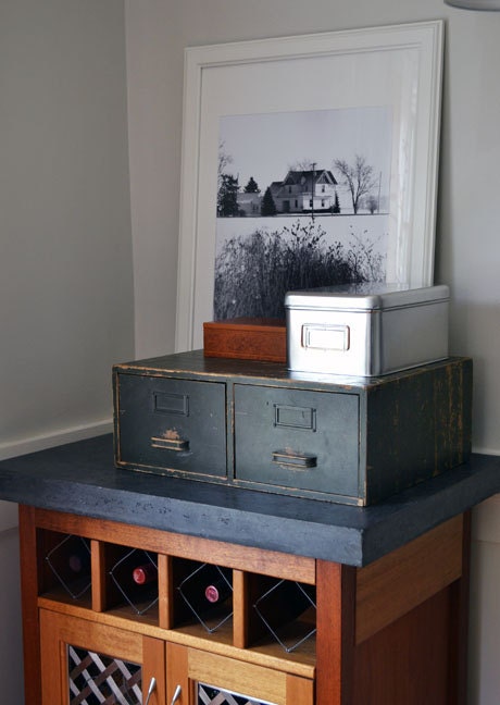 Two Drawer Card File Box - Vintage Military Green