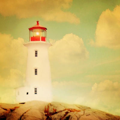 Nautical Photograph, Lighthouse Photo, red decor, dreamy photo, nautical art, boys room, nursery, summer, dreamy, Canada, Nova Scotia, fPOE