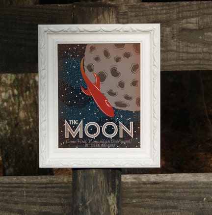 Retro Sci-Fi Moon Travel Poster - 8x10 Print