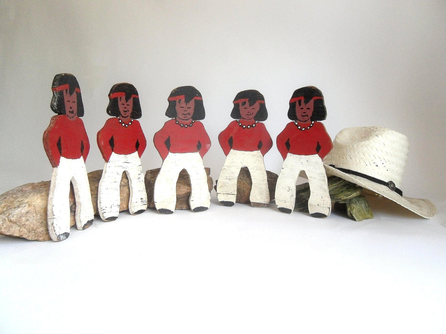 Wooden Toys. Native American Boys. Art Deco