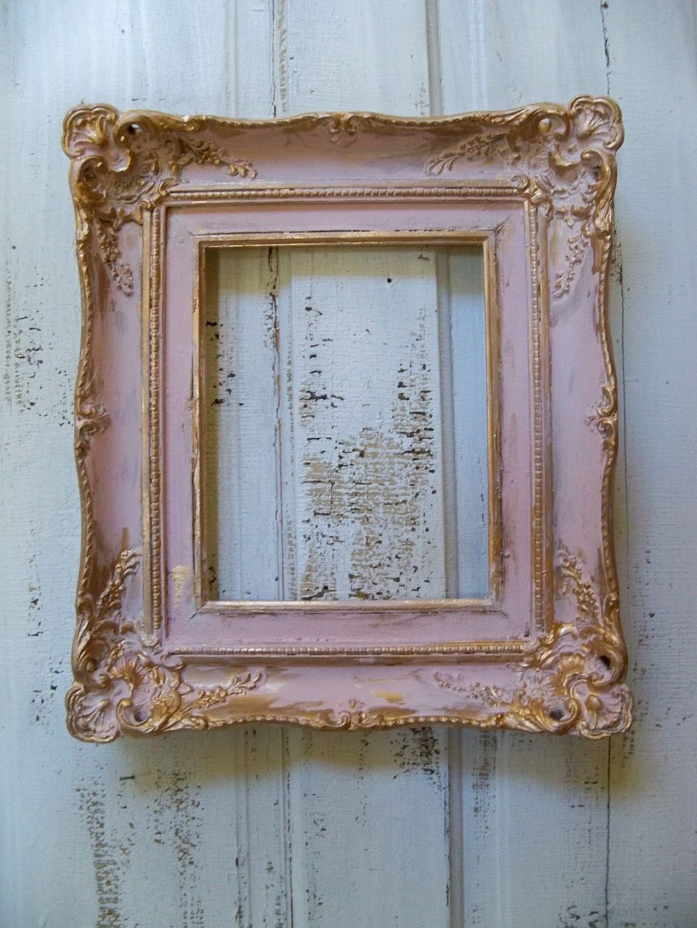 Shabby cottage distressed wood pink frame soft muted colors gold accent wall decor Anita Spero