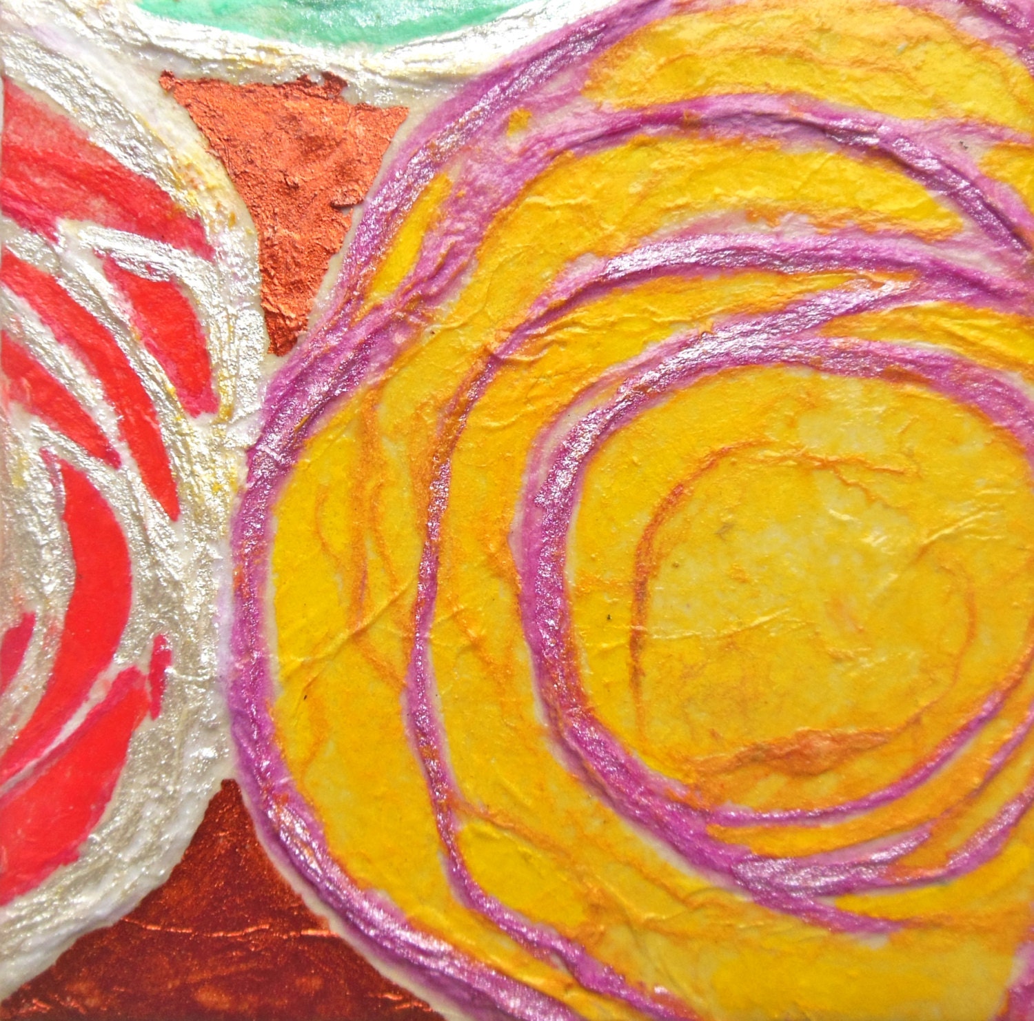 Iridescent Swirls original watercolor mounted on Porcelain Tile  4.25"x 4.25" by New York artist Joan Reese