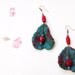 Teal Blue and Red Felt Earrings - Soft Fiber Dangle Earrings - OOAK Artsy Felt Jewelry