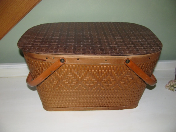 Vintage 1950s Large Redmon PICNIC BASKET Wicker by VintageABCs