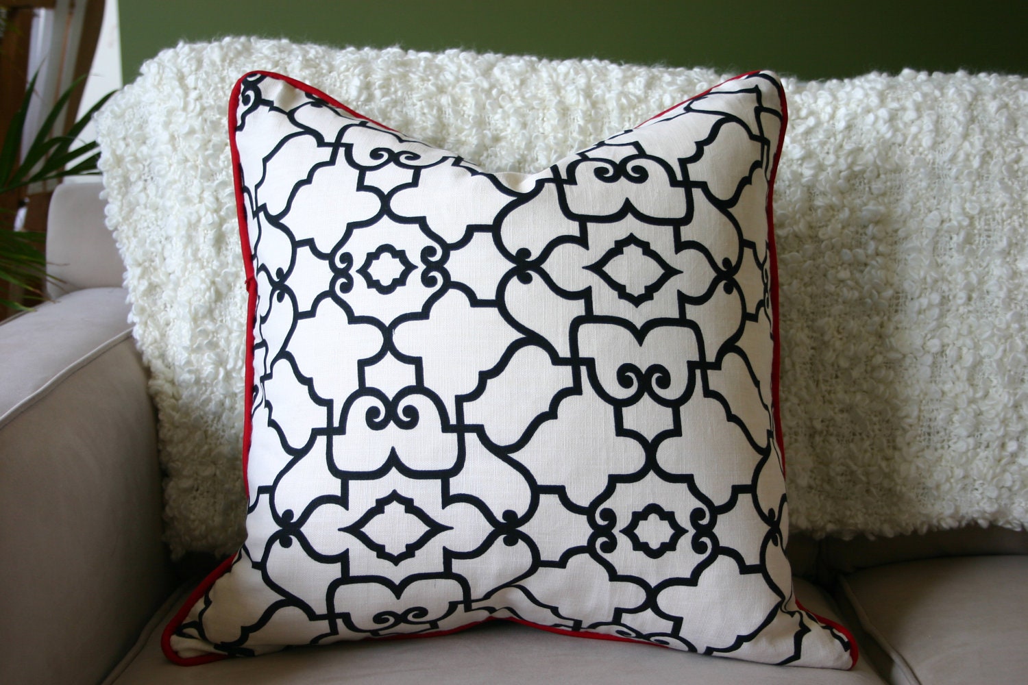 Eco Pillow - Modern and Sophisticated Black and White Trellis Print Designer Fabric - Sustainable Decor