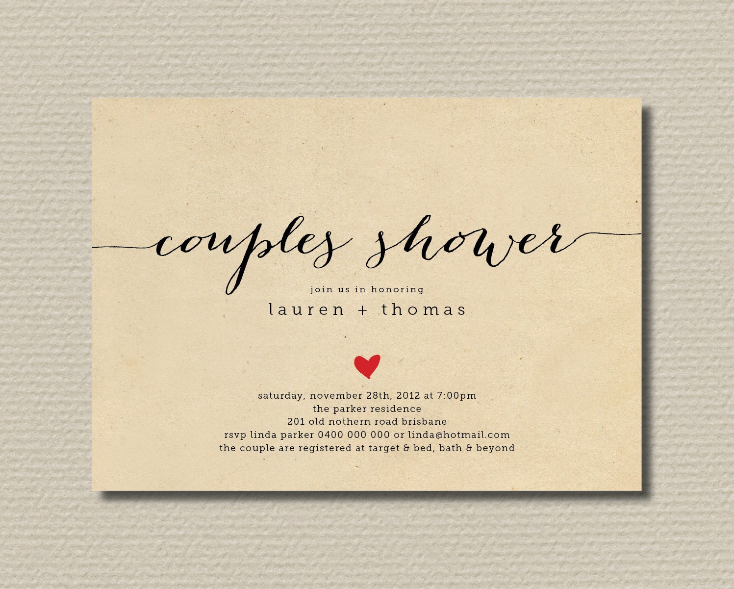 Printable Couples Shower Invitation Simple & by rosiedaydesign