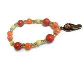 Tangerine Bracelet with ladybug Charm, Orange bracelets, Ladybug jewelry, new year accessories, summer fashion