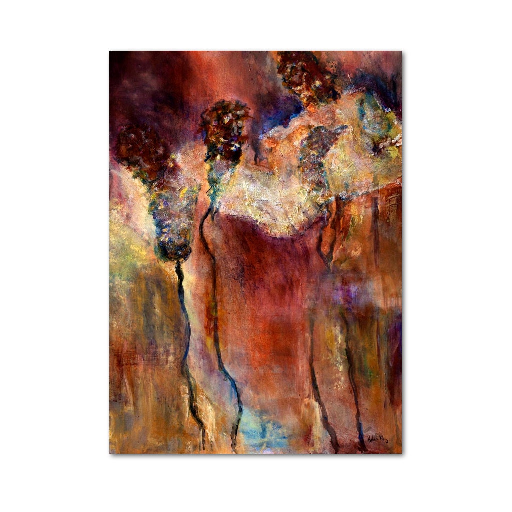 Art Painting Abstract Art : Original Print Giclee - Red, yellow,rusts, floral bright colors  abstract painting, Autumn tones.