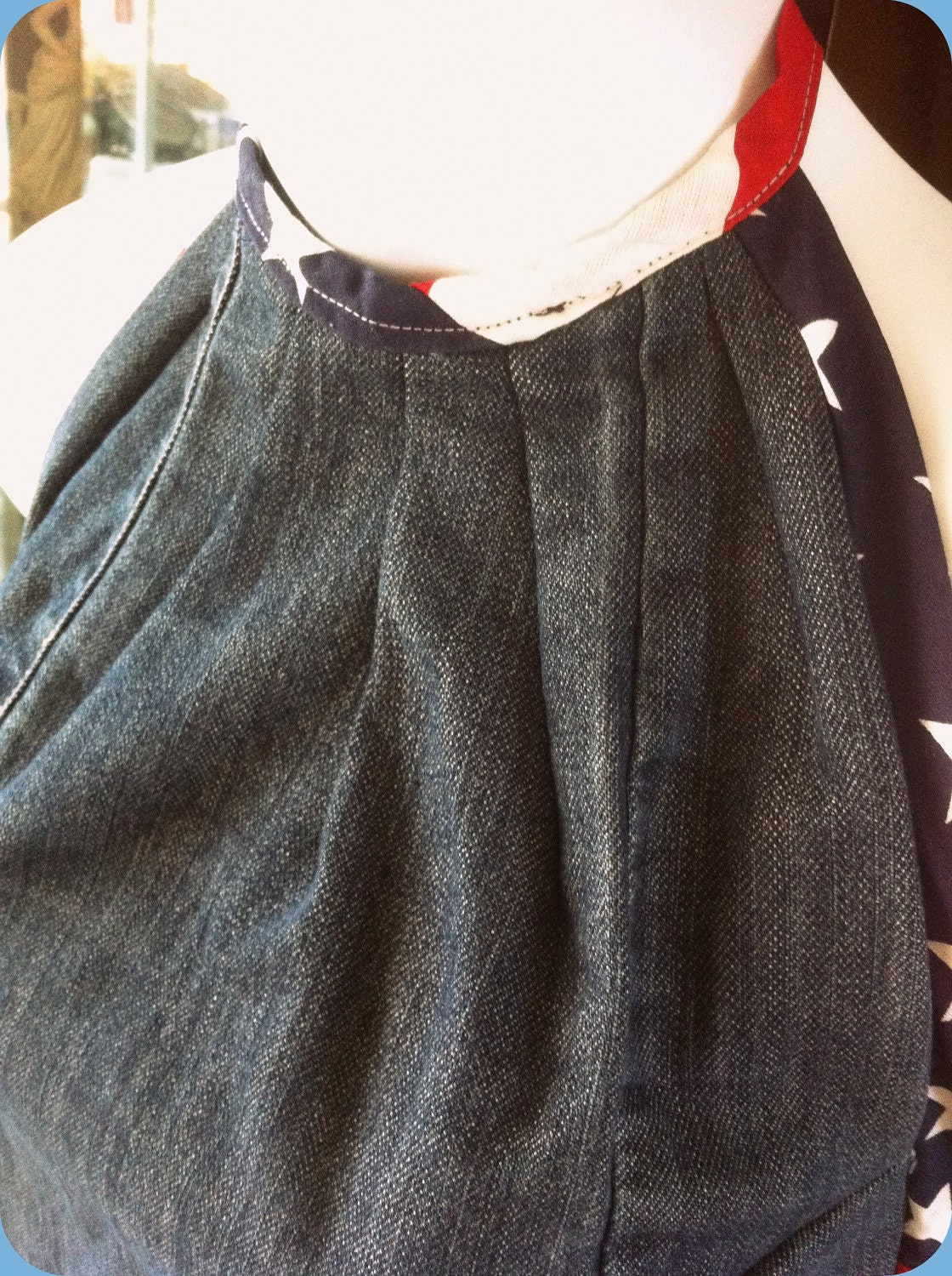 Handmade Red White and Blue Denim USA Flag Halter Top High Neck Shirt Summer Top with Ties and Adjustable strap