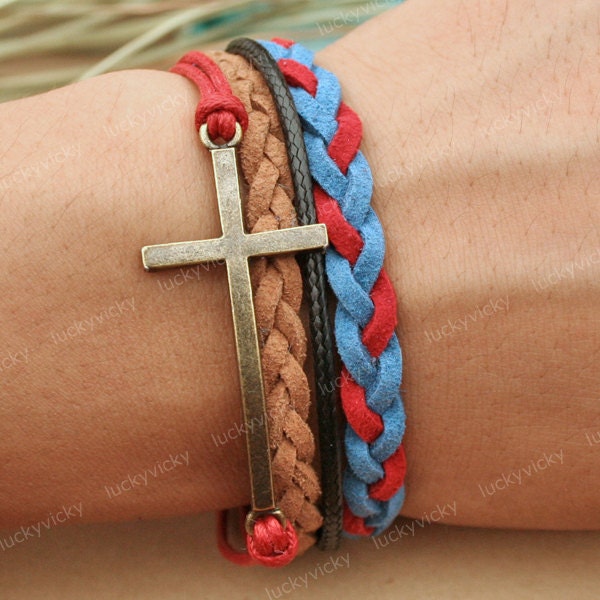 Bracelet-Cross bracelet-British bracelet- Gift for girl friend or boy friend