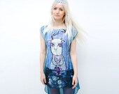 Deer princess- mint green and blue multicoloured chiffon dress