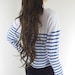 Whale Fish Sea Ocean Animal Style Crop Top Blue Striped White Long Sleeve Sceen Print Size M