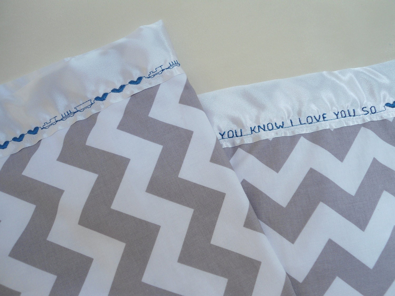 Personalized Gray Chevron Baby Blanket with White Minky, Girls and Boys, 29" x 35"