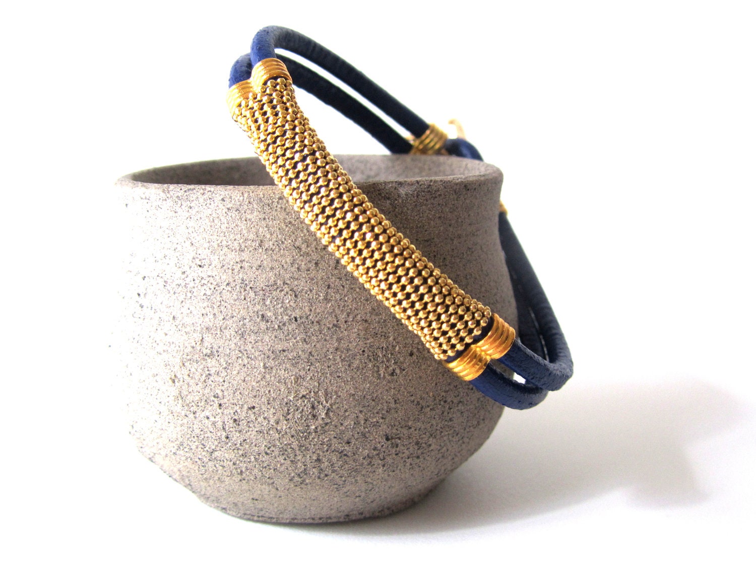 new blue elegant leater bracelets with gold chain