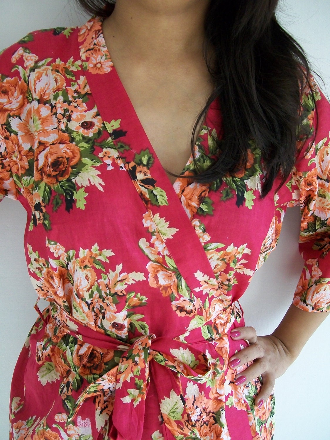 Lovely Floral Kimono Crossover patterned Robe Wrap - Bridesmaids gift, getting ready robes, Bridal shower favors, baby shower