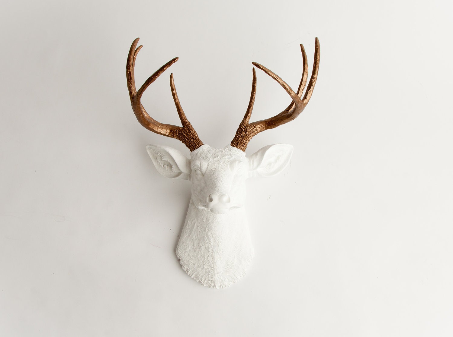 Faux Taxidermied - The Lydia- White W/ Bronze Metallic Antlers Resin Deer Head- Stag Resin White Faux Taxidermy- Chic & Trendy