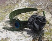 CLEARANCE -- Mini Grey Flourette and Peacock Headband