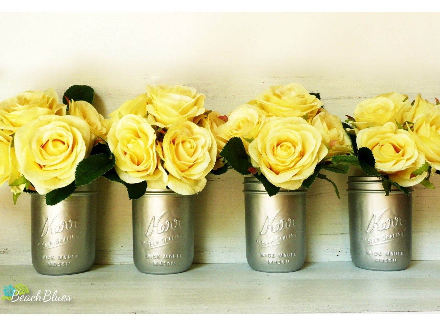 Items similar to Silver Bouquet Holders Wedding and Home Decor Silver Painted Mason Jars