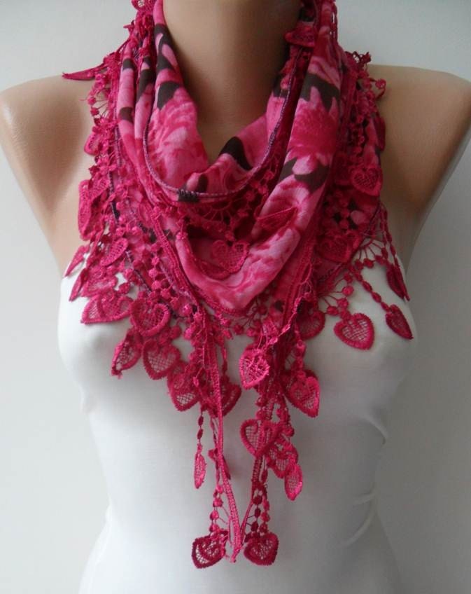 Dark Pink Scarf with Trim Edge - Summer Colors - New