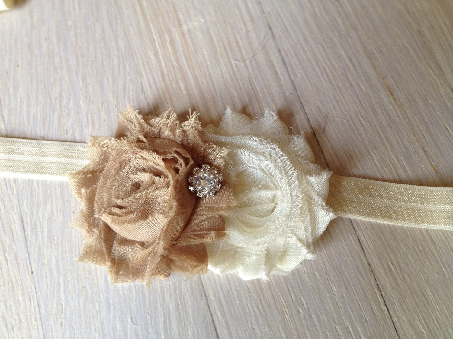 Ivory and Tan Double Shabby Chic Flower