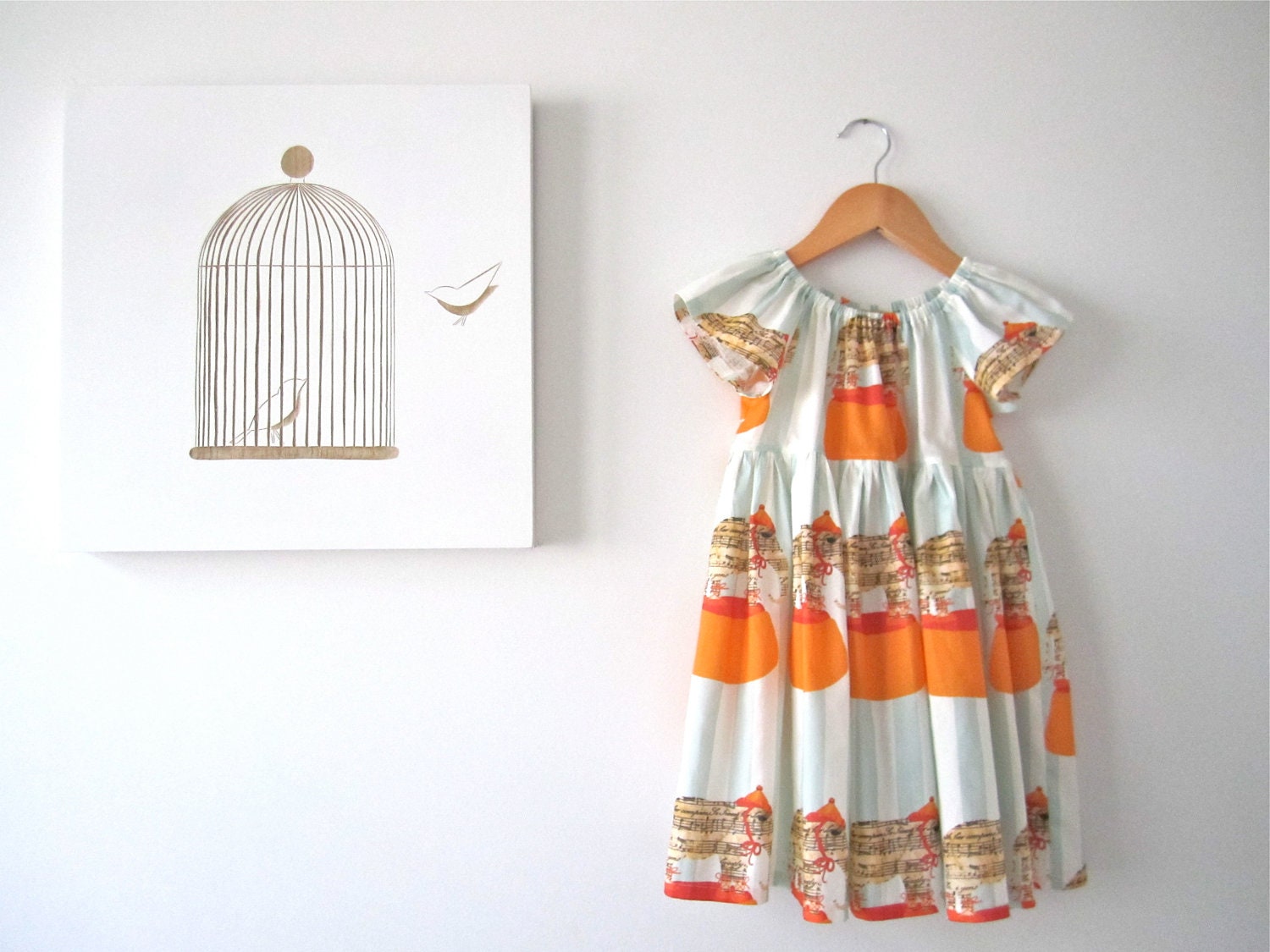 Girls Summer Dress-Orange Dancing Elephants Circus- peasant dress -baby-toddler-Handmade Children Clothing by Chasing Mini.