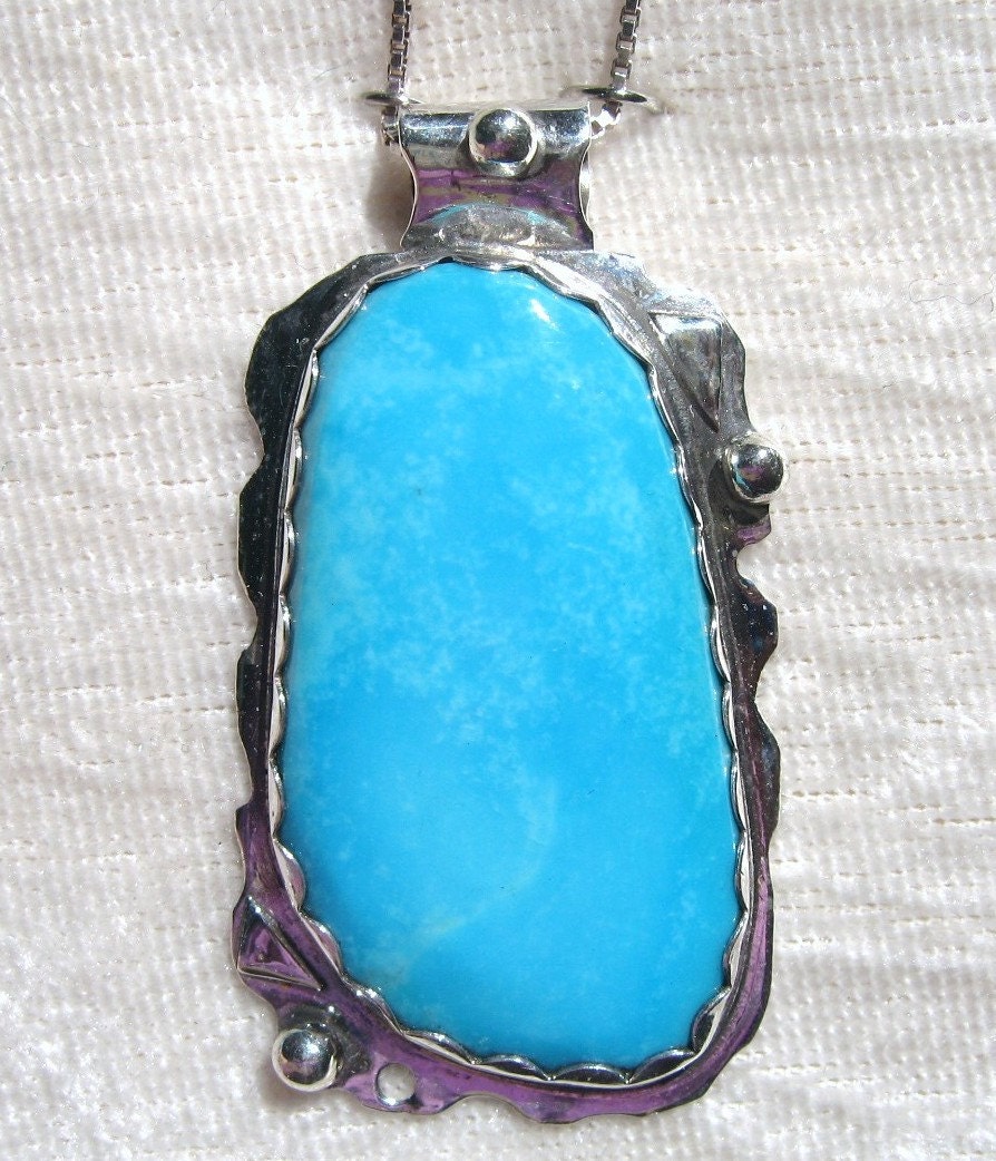 Turquoise Pendant Sleeping Beauty Robin's Egg Blue Bezel Set in 925 Sterling Silver