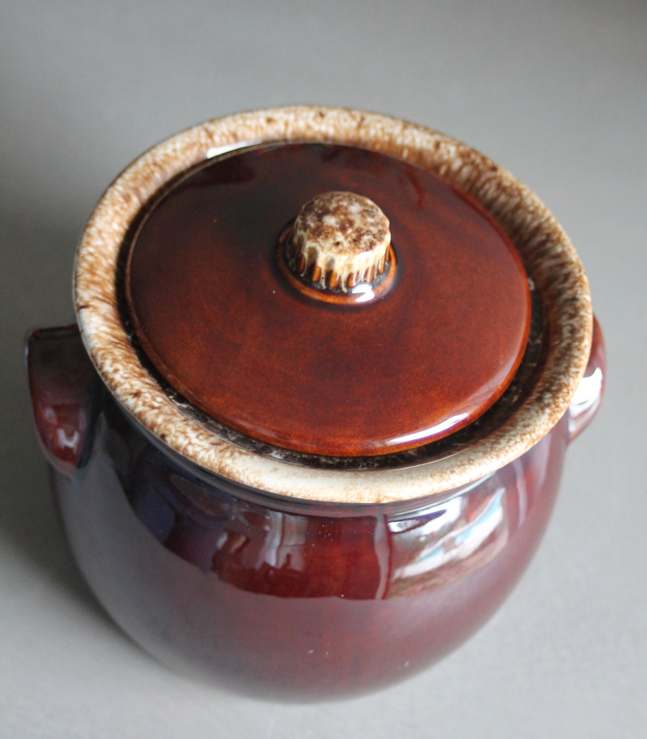 Vintage Hull Pottery Usa Brown Drip Glaze Bean Crock Pot With