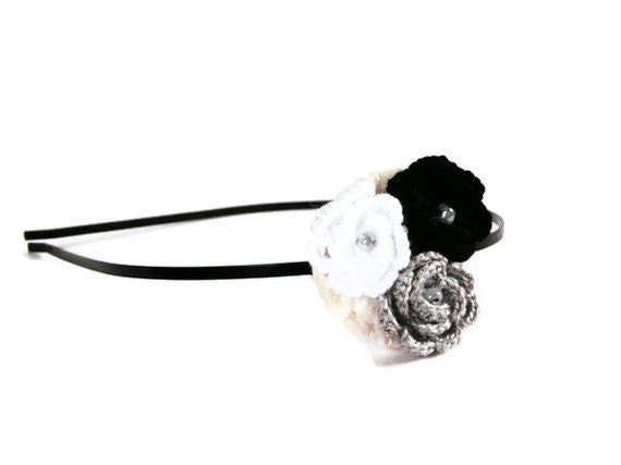 Crocheted rose hair headband Floral hair accessory