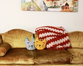One of a Kind Embroidered Gray Cat Pillow