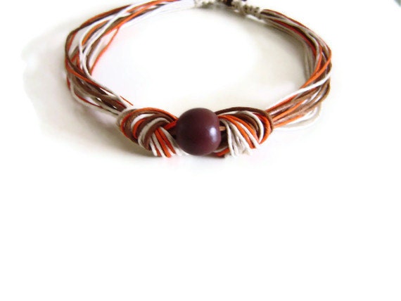 Knot Necklace,Cord Fiber Necklace, Statement OOAK Necklace, Brown Orange Beige, Fall Accessory, Earth Colours Necklace