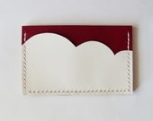 Business Card Case - Leather Card Holder with Burgundy Red Sky and White Cloud - Handmade and Hand Stitched - Free Monogram