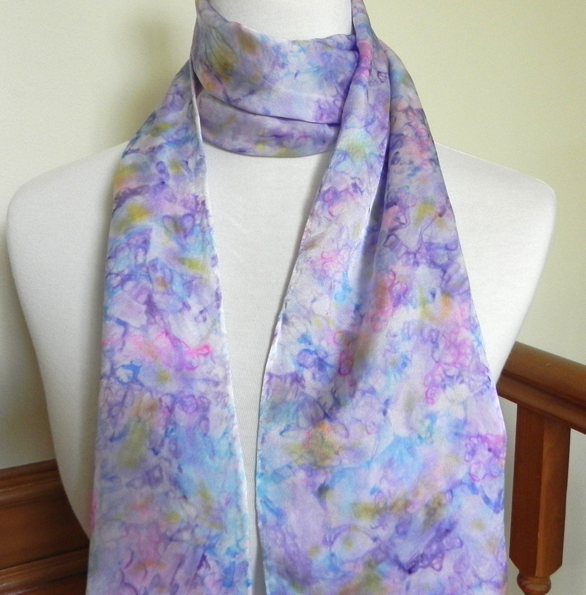 Pastel Silk Satin Scarf Hand Dyed in Shades of Magenta, Purple, and Blue, Ready to Ship - RosyDaysScarves