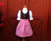Oktoberfest Dirndl Girl's Black Pink Floral German Bavarian Festival Dress Austrian Costume Size 5 Peasant Blouse Apron Jumper Outfit