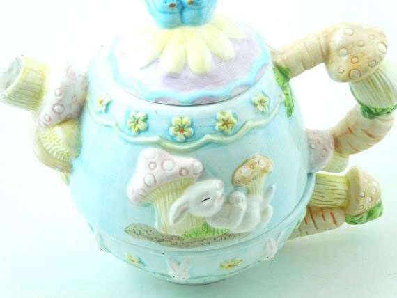Vintage Tea Set with Bunny-Teapot and Cup Combo-Springtime Pastel Colors
