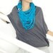 Blue turquoise multi-strand upcycled fabric necklace with retro circles brooch