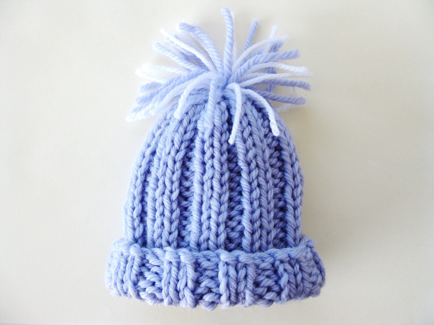 Pattern Quick 45 min Knitted Blue Ribbed Chunky PREEMIE Hat