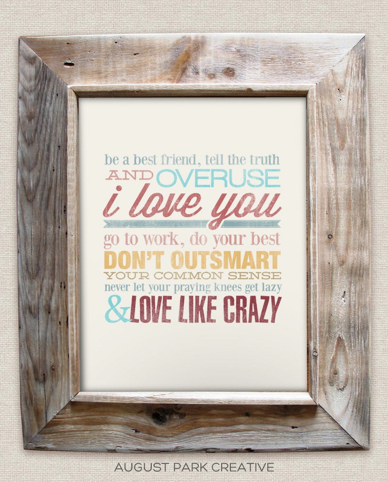 Love like Crazy - 8x10- Rustic - Vintage Style - Typographic Art Print - Country Song Lyrics