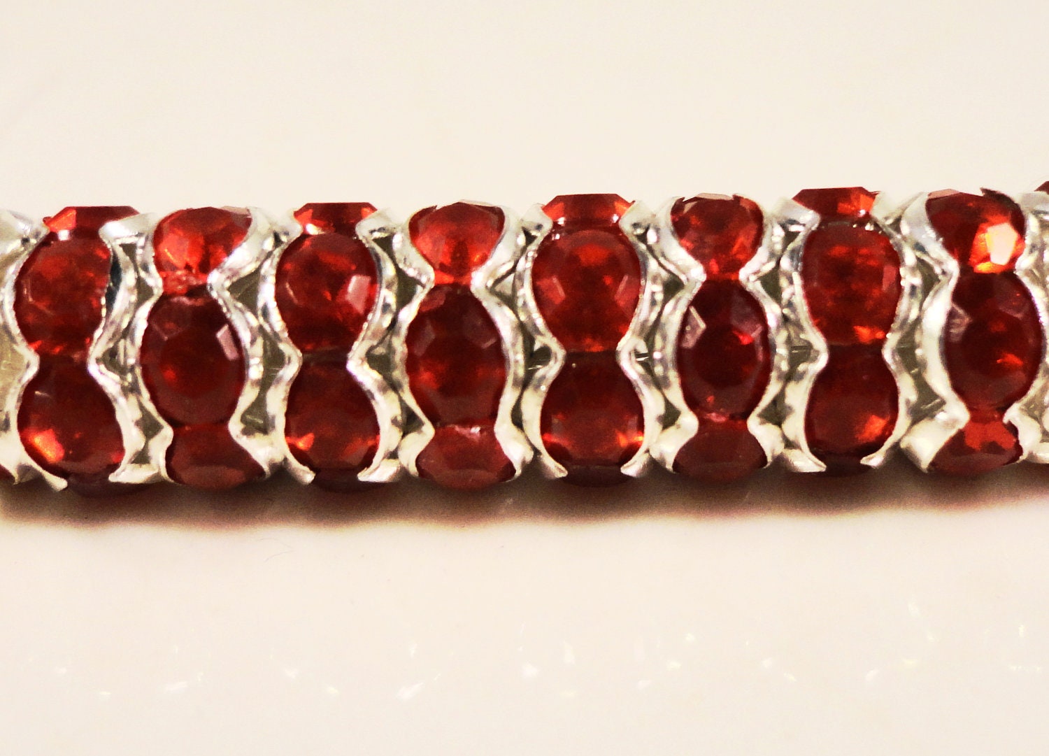 Red Rhinestone Rondelle Beads 8mm Ruby Red Silver Plated Acrylic Rhinestone Spacer Beads 50 Loose Beads