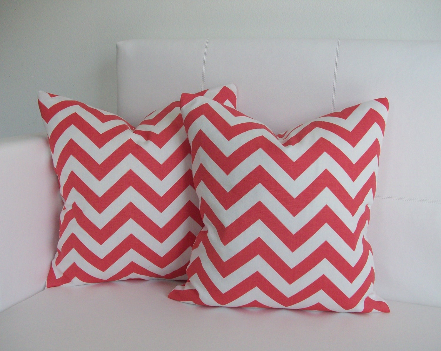 Coral Chevron Pillow Covers - 16x16 - Set of 2 Decorative Throw Pillow Covers