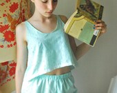 Valentines Day PJ Set- Seafoam Green Eyelet - Crop Top and Bootie Shorts- Size Extra Small