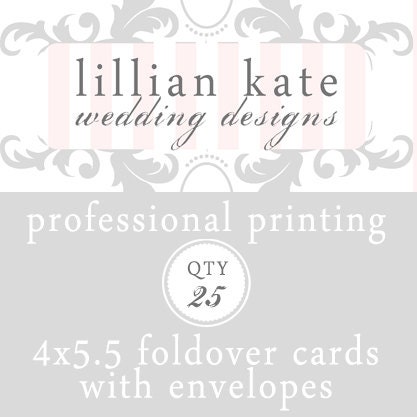 25 Professionally Printed 4x5.5 Foldover Cards (Plain or Pearl Finish) with Envelopes