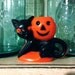 Vintage Halloween Black Cat with Jack O Lantern/Pumpkin Plastic Embossed Rosbro Plastics 1950s