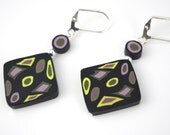OOAK 1960s Retro Style Earrings with Geometric Beads Handmade from Polymer Clay