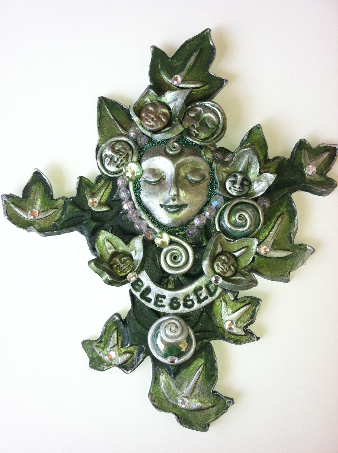 Celtic Green Lady Fairy Winter Nature Spirit Fall Ivy Leaves and Spirals Wall Hanging Home Decor Ornament