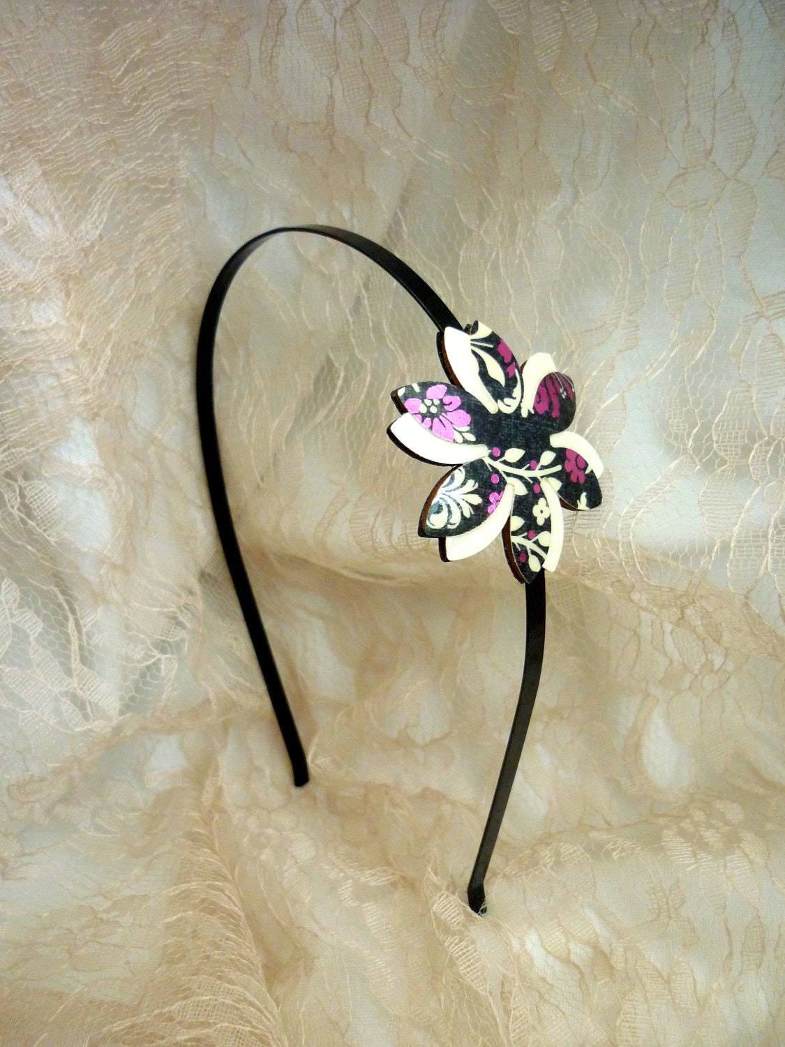Women hair accessory, Black white headband, Fall hair accessory, Purple Flower headband, Fall headband, Women headband, Black white purple