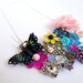 OOAK Flower Garden Brooch Necklace - Mixed Media Butterfly Necklace - Colorful Rhinestone Flower Necklace - Large Statement Necklace